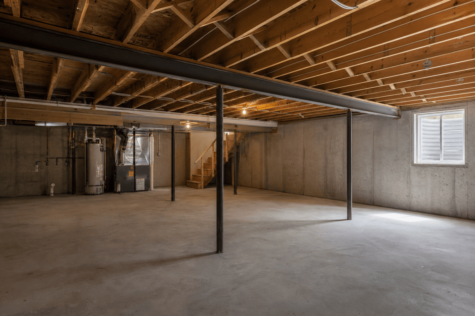 Unfinished residential basement where moisture and mold issues are addressed